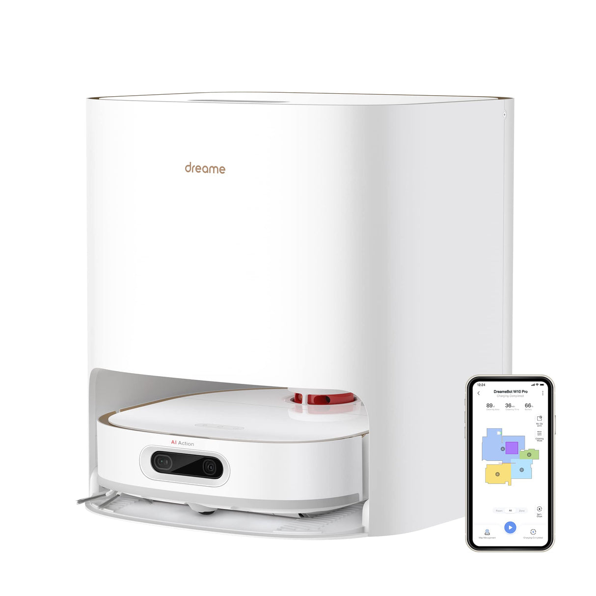 Dreame W10 Pro Robot Aspirador y Fregasuelos con Estación de Autolimpieza Automática, Potencia Succión 4000 Pa, Detección de Obstáculos 3D, Mapeo de navegación Lidar, WiFi/App/Alexa, Color Blanco