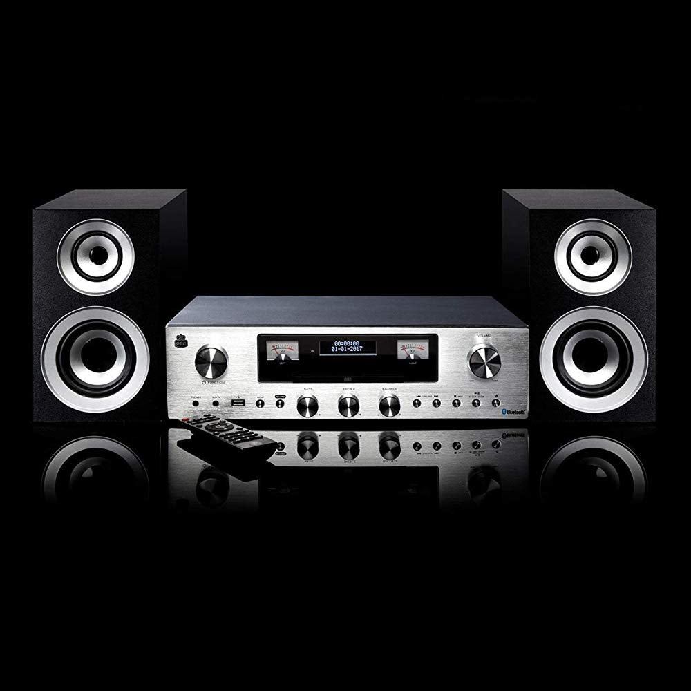 GPO Retro PR200 sistema de audio para el hogar Minicadena de música para uso doméstico Plata 12 W - Microcadena (Minicadena de música para uso doméstico, Plata, 12 W, DAB,FM, LCD, 3,5 mm)