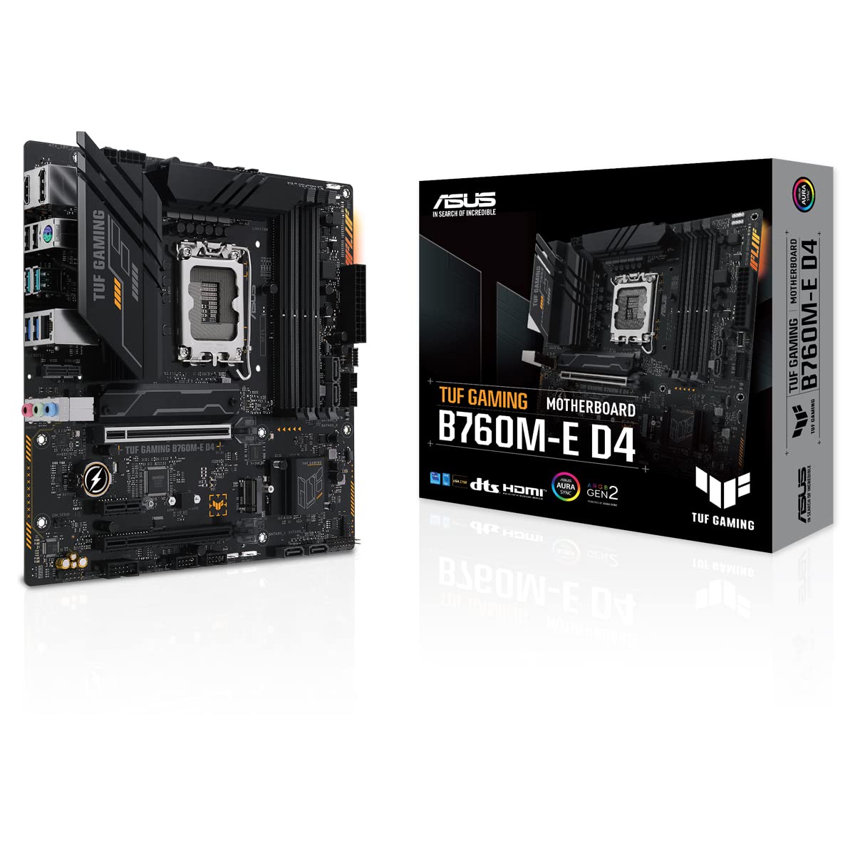 TUF GAMING B760M-E D4 - Placa base Intel B760 (LGA 1700) mATX con DDR4, PCIe 4.0, 2x M.2, 10+1 DrMOS, 2.5Gb Ethernet, M.2 vertical (Key E), Wi-Fi, USB 3.2 Gen 2 Tipo A, USB 3.2 Gen 2 Tipo C, Aura Sync