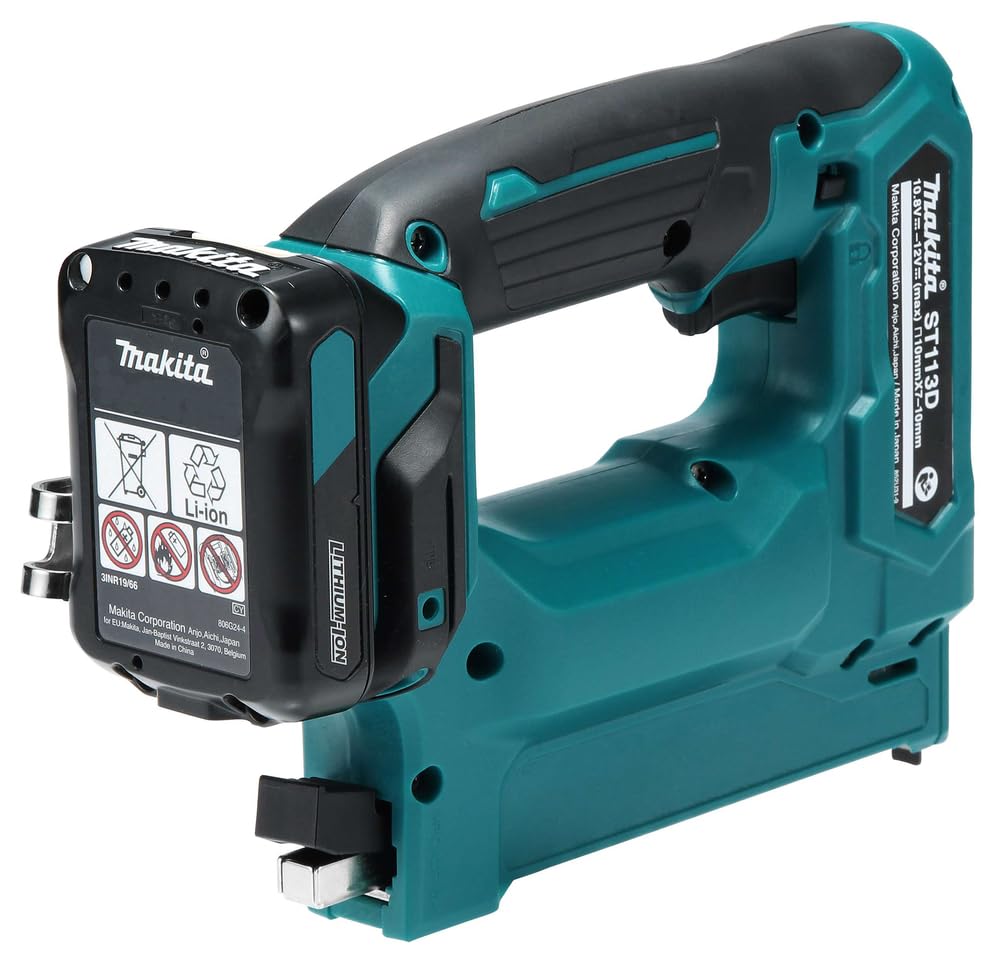 Makita ST113DSMJ - Grapadora de batería con batería 10,8 V/4,0 Ah, diseño corto, profundidad de impacto ajustable, con LED, ancho de grapa 10 mm