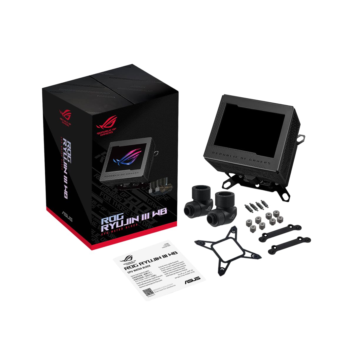 ASUS ROG Ryujin III WB - Bloque de agua para CPU LCD (Asetek con 178 aletas de refrigeración y placa de refrigeración de aleación de cobre, pantalla LCD de 3,5 pulgadas, ventilador VR integrado,