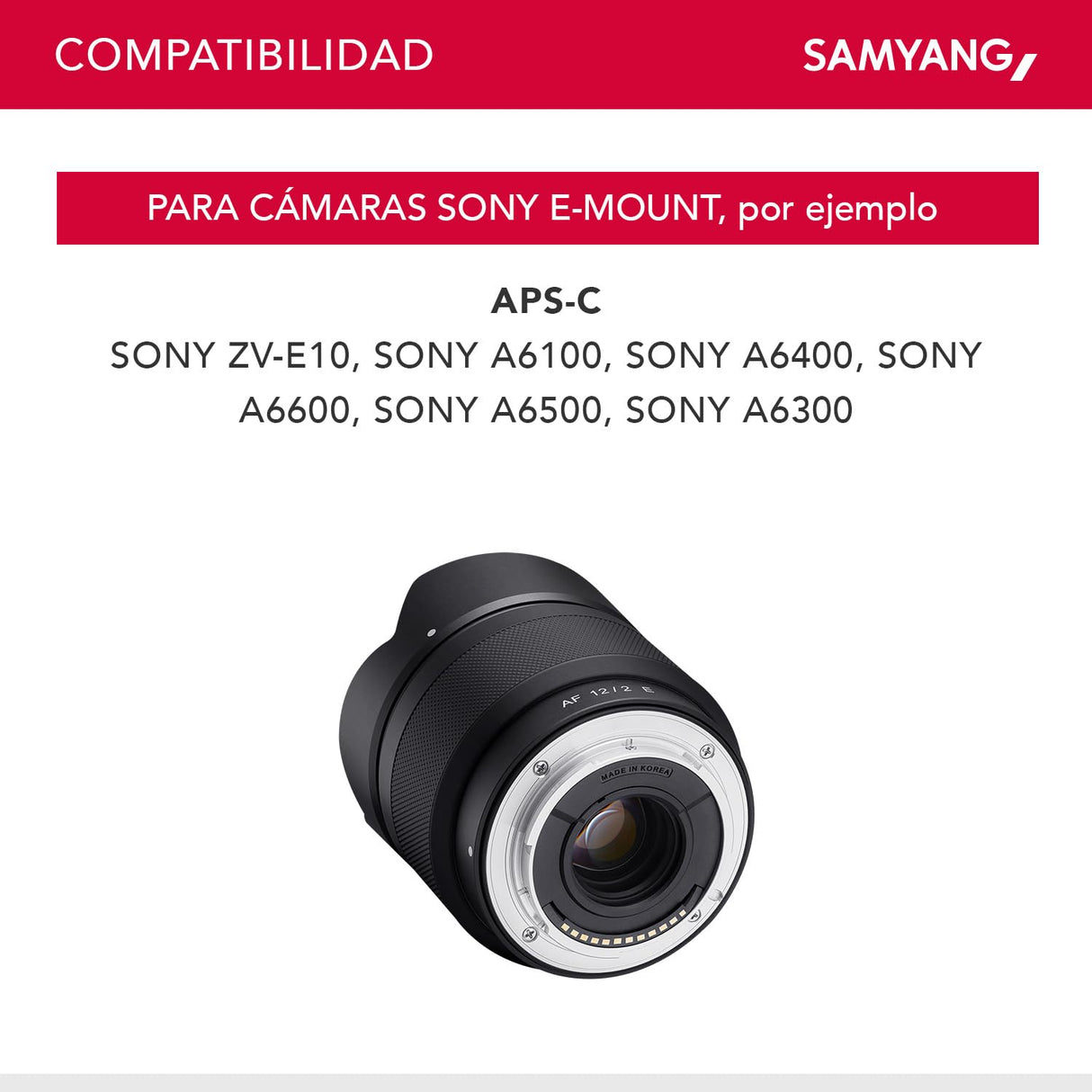 Samyan gAF F2.0 E + estación de Lente para Sony E – Autofocus APS-C de Gran Angular para Sony E Mount APSC, Color Negro