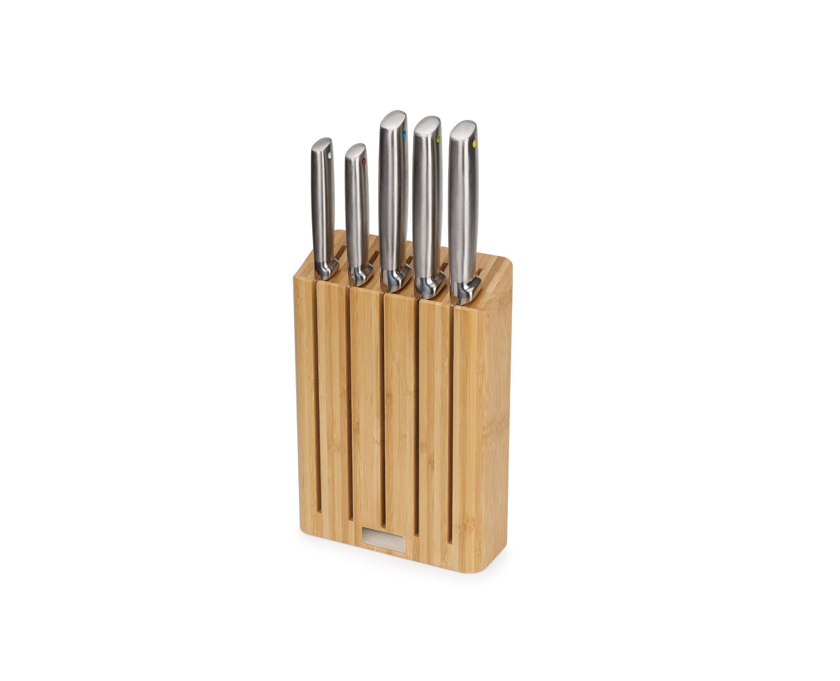 Joseph Joseph Elevate Cuchillos de Cocina Profesionales, Acero Inoxidable Japones, 5 piezas, Bloque en Bambú