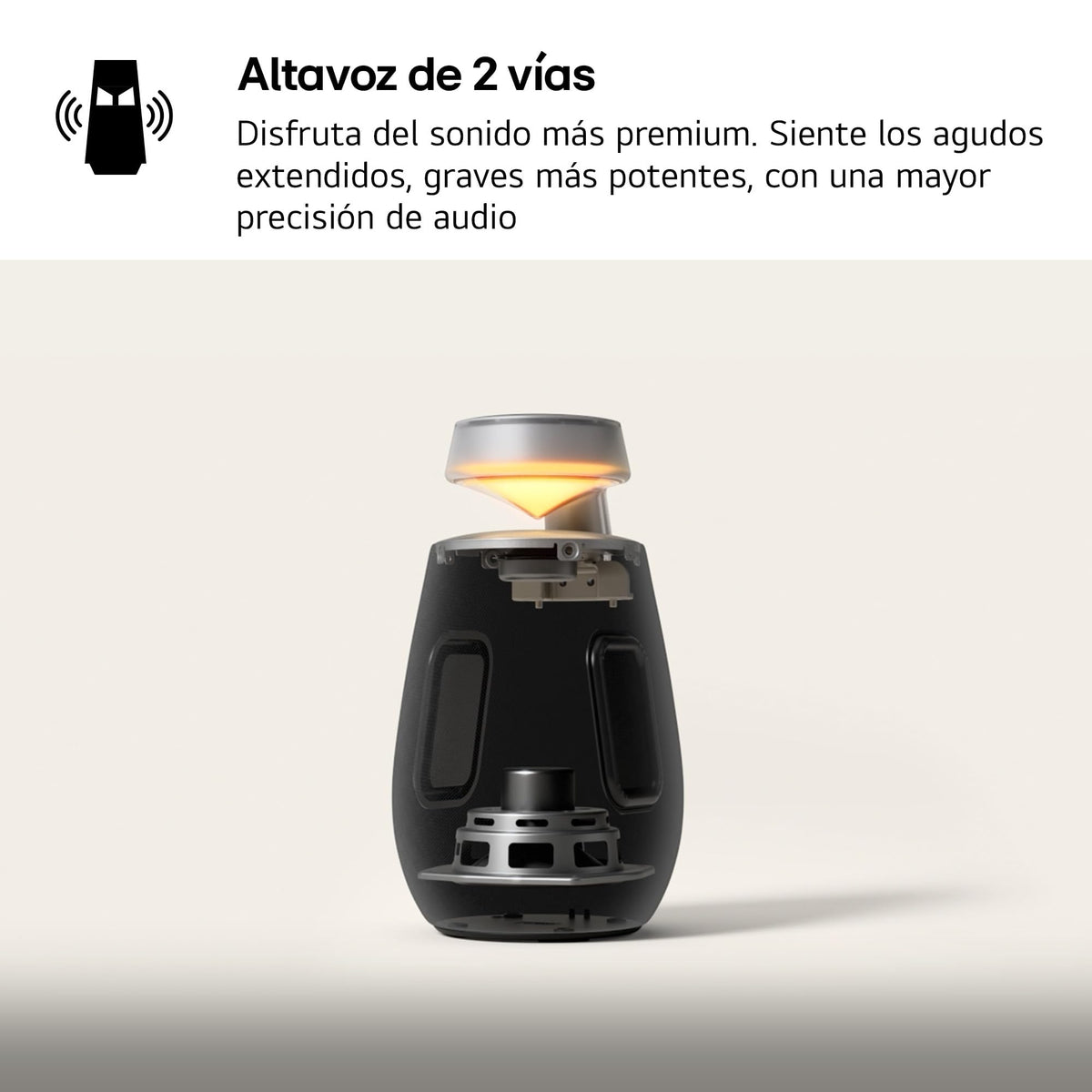 LG XBOOM 360 XO2T, Altavoz portátil, Bluetooth 5.3, Sonido Onmidireccional de 20W de Potencia, Iluminación LED Multicolor, Resistente al Agua y Polvo IP55, Color Negro