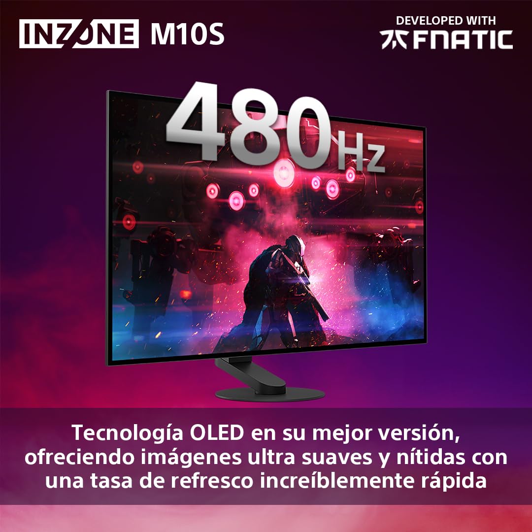 Sony INZONE M10S Monitor Gaming 27": 1440p, 480Hz, 0,03ms GTG, DCI-P3 98,5%, G-Sync, Adaptive Sync, VRR, Modelo desarrollado con Fnatic, 1.300 nits, DisplayPort 2.1-2 x HDMI 2.1 PC y PS5