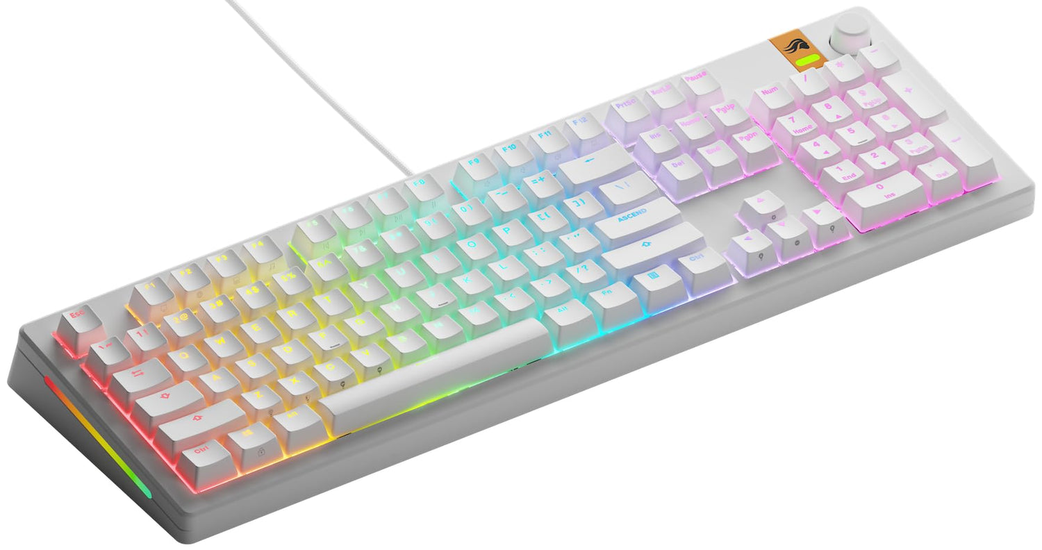 Glorious Gaming GMMK 3 HE Med dynamiska avtryckare, Hall Effect, 8K uppdateringsfrekvens, MX- Och magnetbrytare, 100% fullstorlek, modulärt packningssystem, doubleshot PBT-tangenter, USA QWERTY - Vit