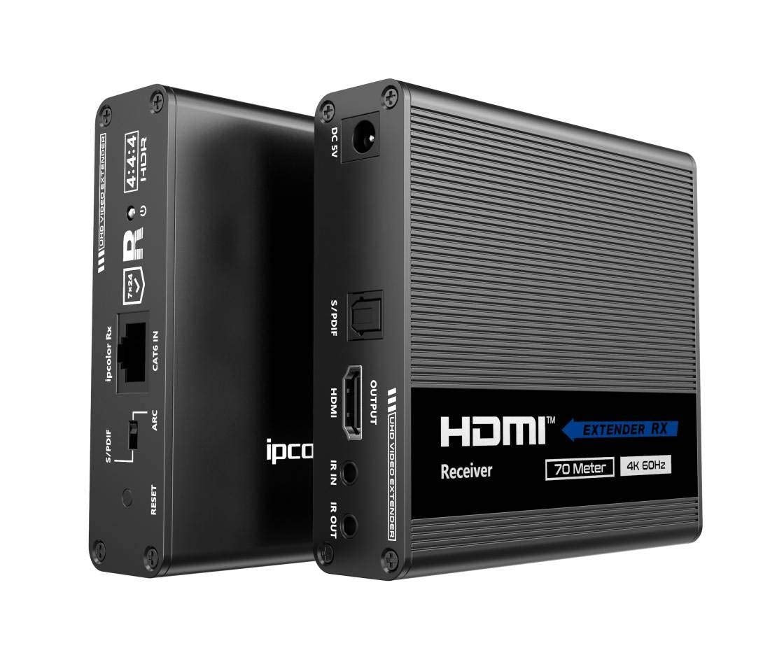 PremiumCord Extensor HDMI 4K a 70 m a través de Cable de Pares Cat6, Cat6A, Cat7, emisor y Receptor de Infrarrojos, HDMI 2.0, ARC, resolución de vídeo Ultra HD 4K @ 60 Hz