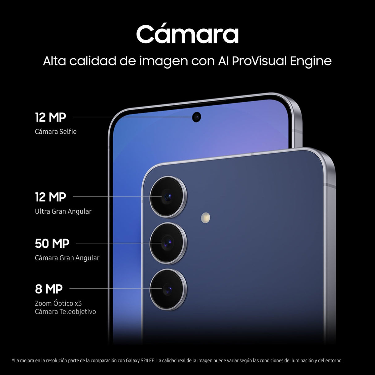 Samsung Galaxy S25 FE 512GB, Teléfono Móvil con IA, Marco Ligero 7,5mm, Pantalla FHD+ 6,7", Cámara 50MP, Exynos 2400, 8GB RAM, Garantía Fabricante 3 Años+1 Año Extra, Negro Intenso (Versión Española)