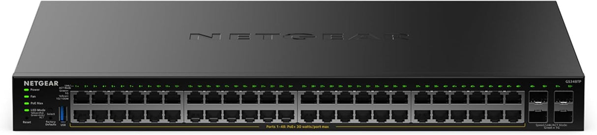 NETGEAR Smart Managed Essentials 52-Port Gigabit Ethernet S350 Series PoE+ Switch - 48 x 1G PoE+ at 380W, 4 x 1G Dedicated SFP - Desktop or Rack Support (GS324TPv2)