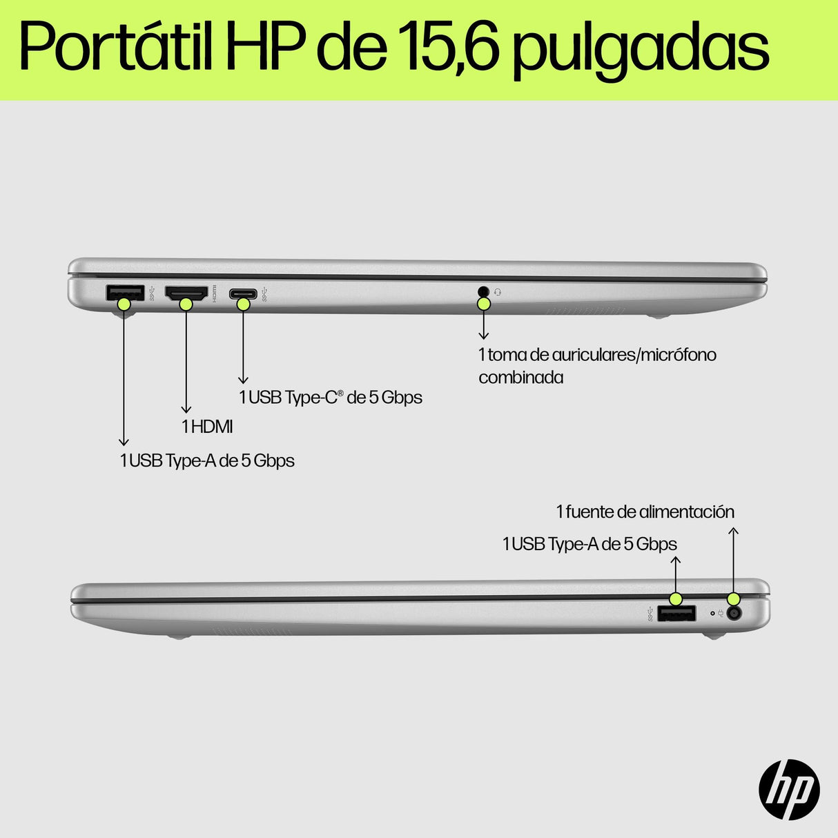 HP Ordenador portátil 15.6" FHD (Intel Core i5-1334U, 16GB RAM, 1TB SSD, Intel Iris Xe Graphics, Windows 11) Plata y Azul - Teclado QWERTY Español