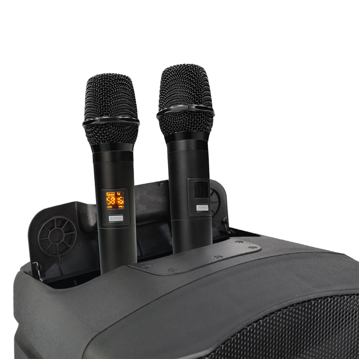 FARFISA | Altavoz inalámbrico Tipo Trolley de 100 W con 2 micrófonos sin Cable, 40x60x36 cm