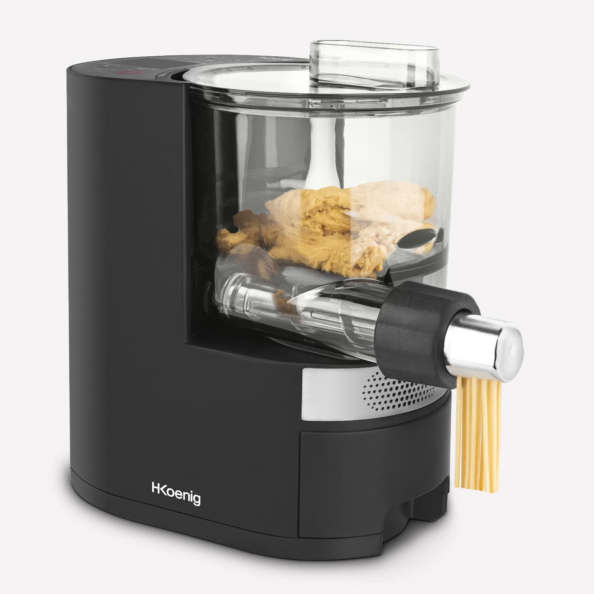 H.Koenig Pasta Maker HOMY90, 600g pasta, 375ml agua, 6 programas automáticos sin gluten, 7 moldes para pasta, balanza integrada, 220W