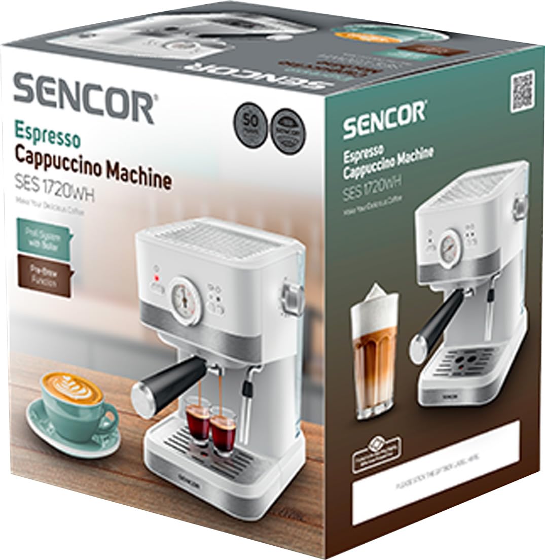 SENCOR Máquina de café expreso y CAPUCINO SES 1720WH