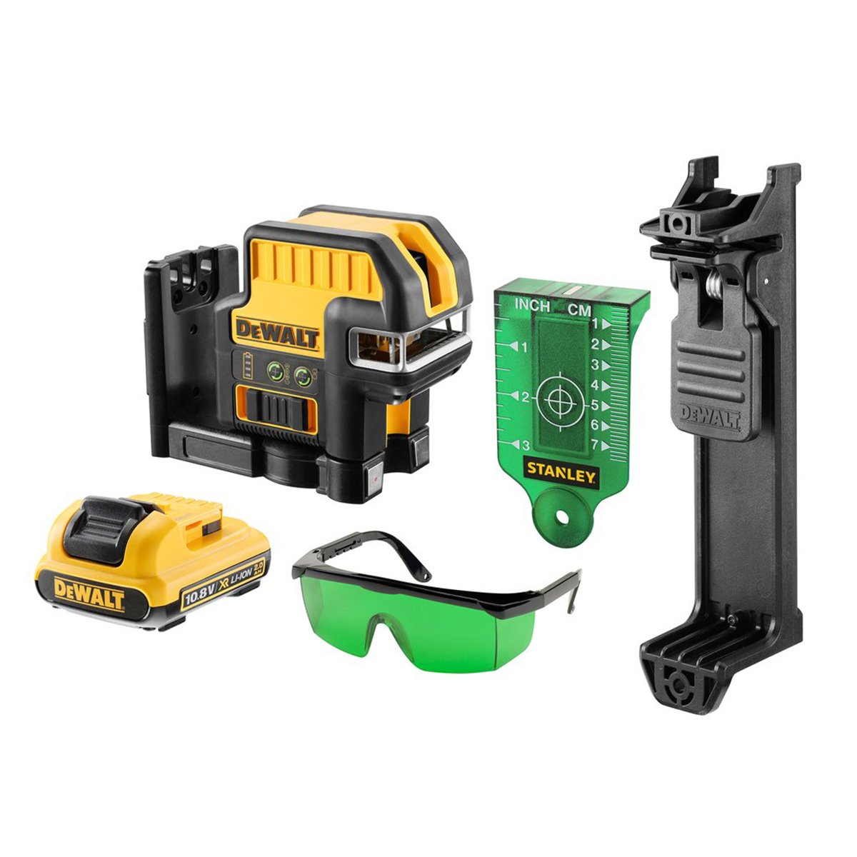 DEWALT DCE0825D1G-QW - Láser autonivelante de 2 líneas en cruz (Horizontal y vertical) y 5 puntos - Incluye batería DW 10,8V Litio - VERDE