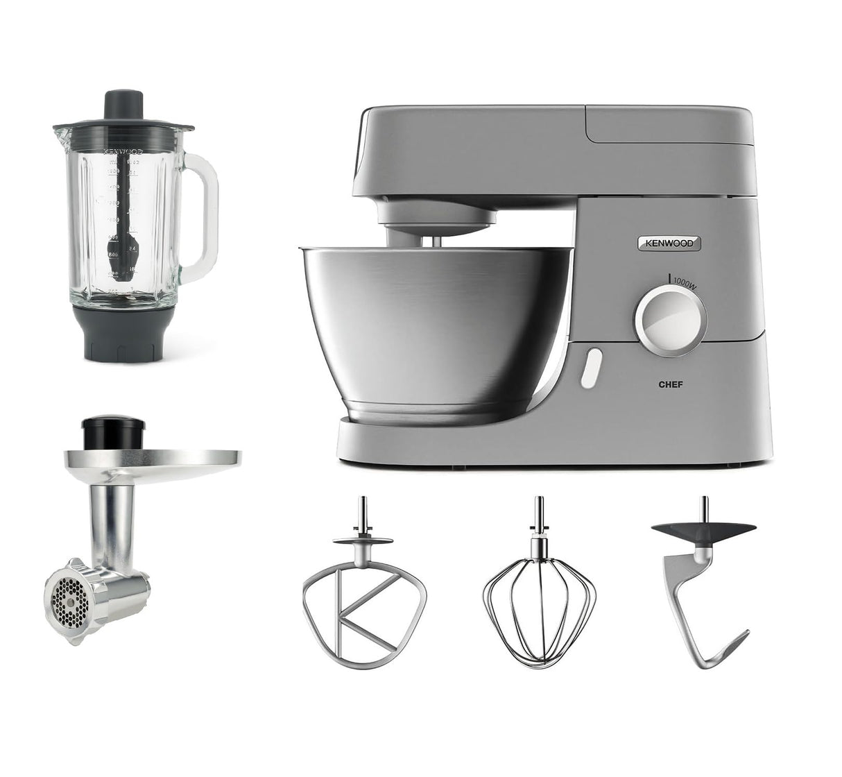 Kenwood KVC3100S - Máquina de cocina con movimiento planetario Base, licuadora y trituradora de carne plateado