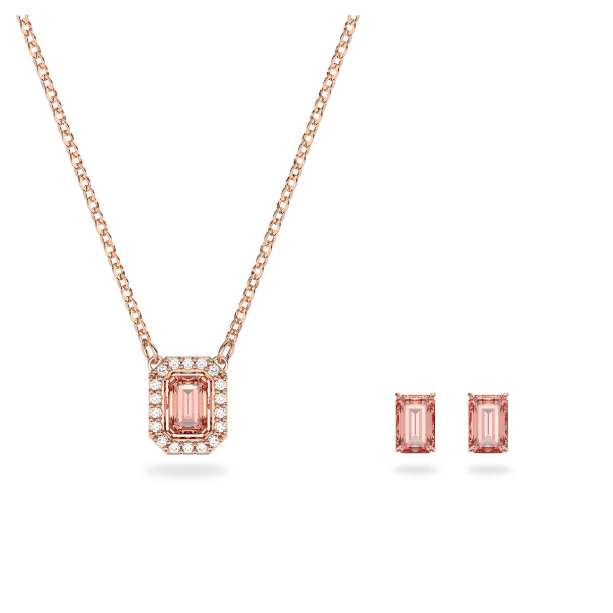 Swarovski Conjunto de Collar y Pendientes Millenia para Mujer, Baño Tono Oro Rosa, Cristales de Pavés, Colección Millenia de Swarovski