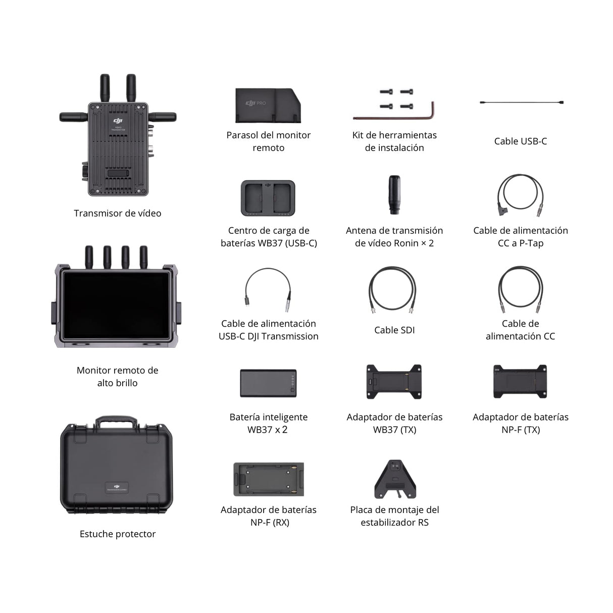 DJI Transmission (Pack de Monitor de Alto Brillo), transmisión en 1080p/60 fps a 6 km, transmisor y Monitor de Alto Brillo, Receptor inalámbrico Integrado, Control de estabilizador/Enfoque/cámara