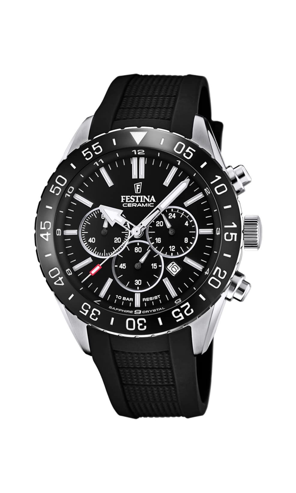 Reloj FESTINA para Hombre F20515/2 Ceramic Caja de Acero Inoxidable 316l Plateado Correa de Caucho Negro