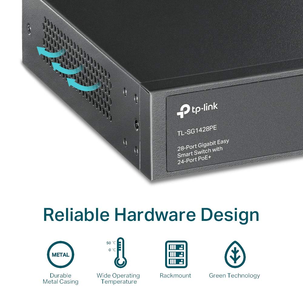 TP-Link TL-SG1428PE Switch Gestionado Gigabit Ethernet (10/100/1000) Negro 1U Energía sobre Ethernet (PoE) TL-SG1428PE, Gestionado, Gigabit Ethernet (10/100/1000), Energía sobre Ethernet (