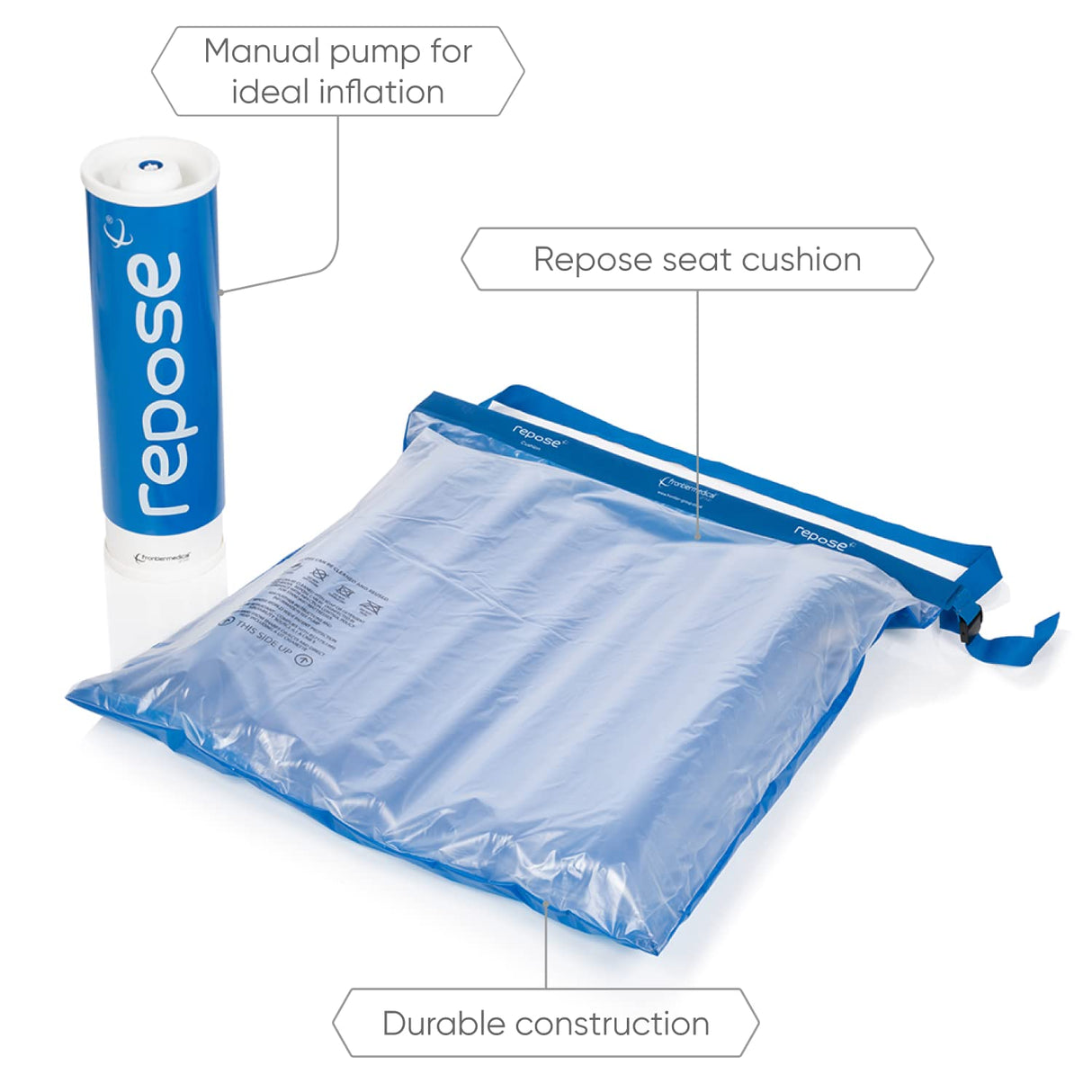 Repose - Cojín de Asiento de Alivio de presión con Bomba Manual - Cojín de presión Inflable para Silla o Silla de Ruedas - Ayuda en la prevención de úlceras por presión y úlceras por presión