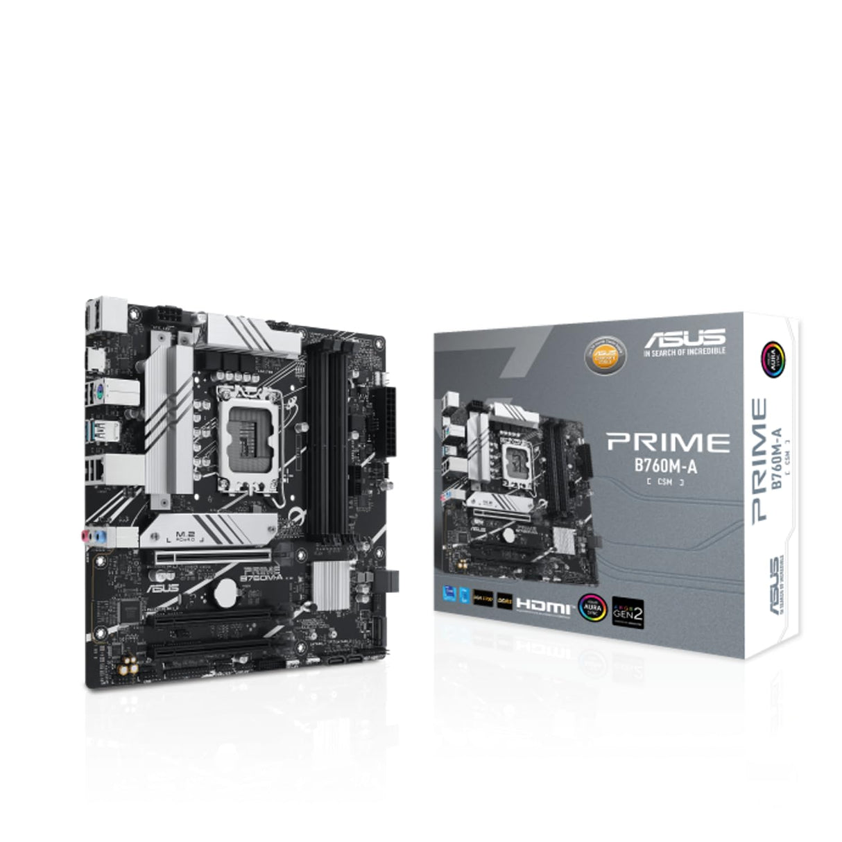 ASUS Prime B760M-A-CSM - Placa Base Intel LGA 1700 (Intel B760, mATX, Memoria DDR5, 2 PCIe 4.0 M.2, Aura Sync)