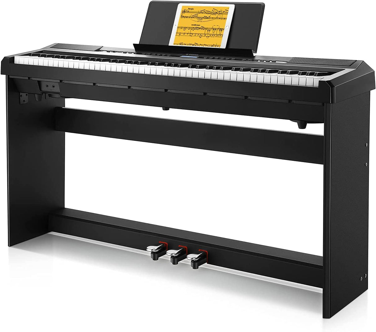 Piano Eléctrico 88 Teclas Contrapesadas, Donner DEP-20 Piano Digital 88 Teclas con Soporte y 3 Pedal para Principiante, retro, negro