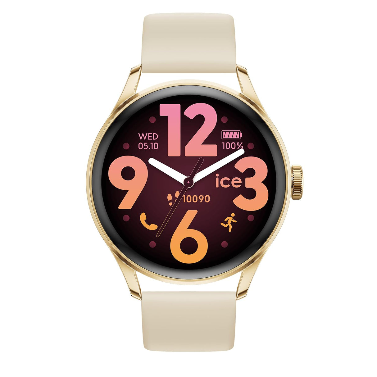 Ice-Watch - Ice Smart 3.0-1.2 Gold Beige AMOLED GPS - Reloj Conectado Redondo Dorado para Mujer con Correa de Silicona - 025115 (1.20 Pulgadas)