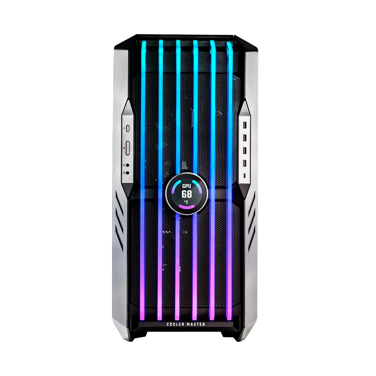 Cooler Master HAF 700 EVO Caja PC - Full Tower, Admite E-ATX, 5 Fans Preinstalados, Soportes de Radiador Giratorios, High-Airflow Cooling, Display LCD Real-Time, Aspas ARGB Edge-Lit