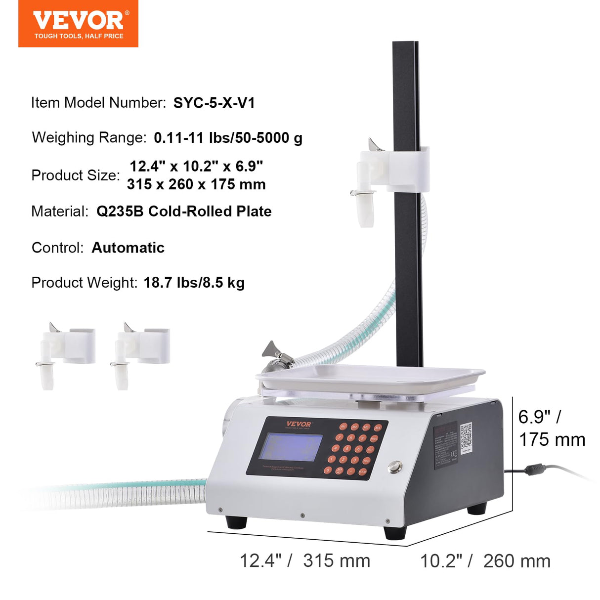 VEVOR Máquina Automática de Llenado de Líquidos Capacidad de Pesaje 50-5000 g Llenadora de Botellas Bomba Peristáltica de Control Digital para Leche, Agua, Vino, Bebidas, Salsa de Soja, Boquilla Única