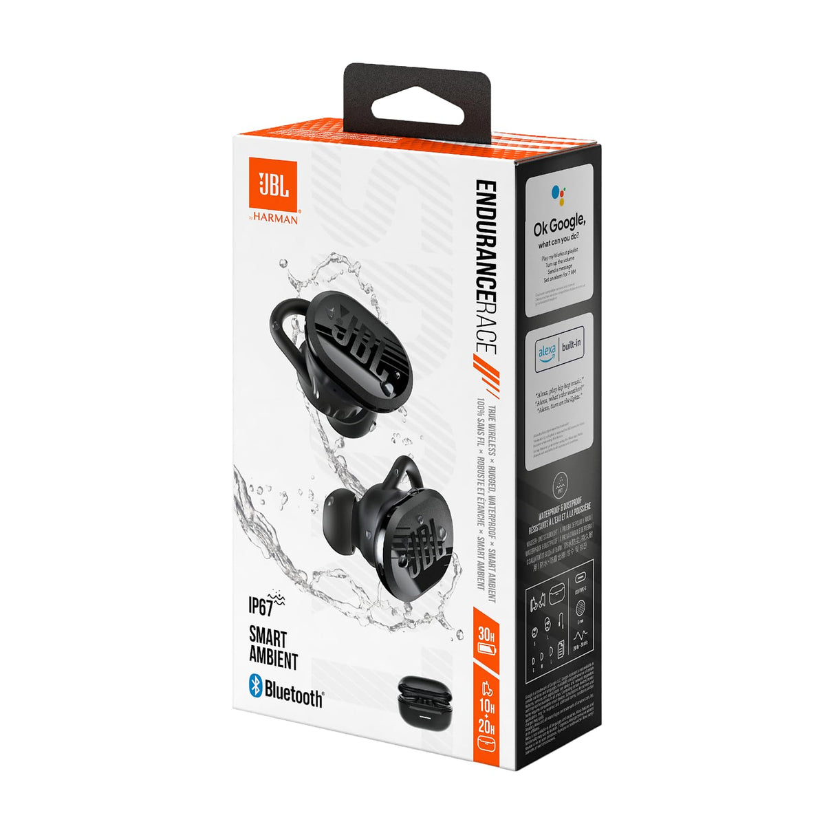 JBL Endurance Race 2, Earbuds True Wireless Bluetooth, 48 hrs de batería, Resistencia al Agua y al Polvo IP68, cancelación de Ruido, Sonido Pure Bass, Smart Ambient, Modos Deportivos, Negro