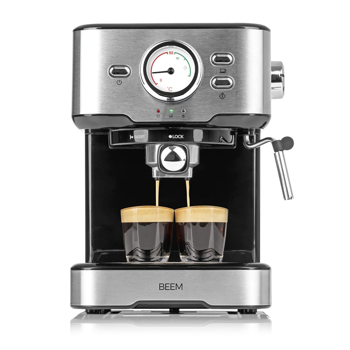 BEEM ESPRESSO-SELECT Máquina de café espresso en diseño clásico | Máquina portafiltros con 15 bar y boquilla de espuma de leche profesional para tus especialidades de café | Especialidades del café