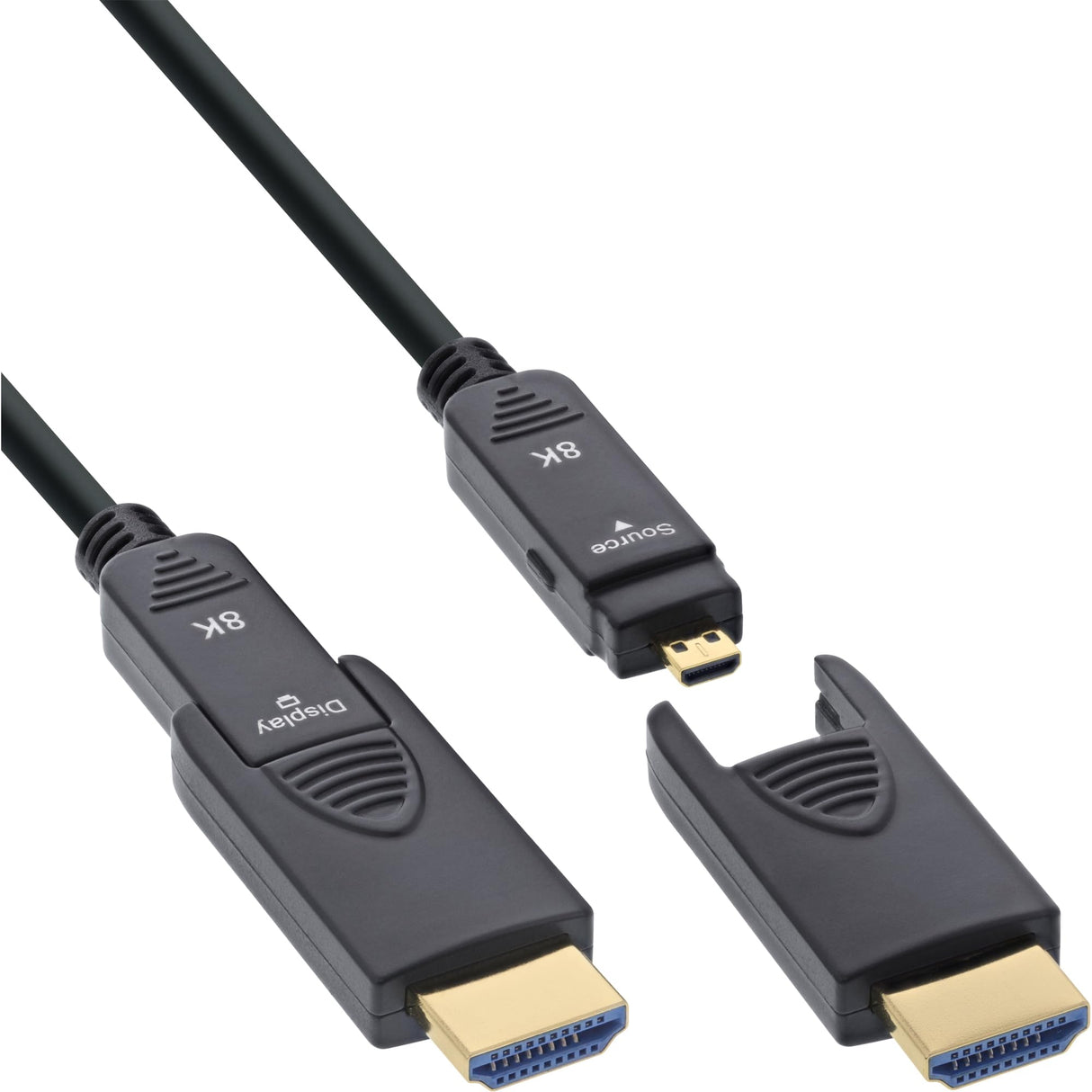 InLine® Cable HDMI AOC Ultra High Speed 2.1 con conectores desmontables, 8 K/4K HDR eARC, contactos dorados, instalación flexible, 80 m, 17980O