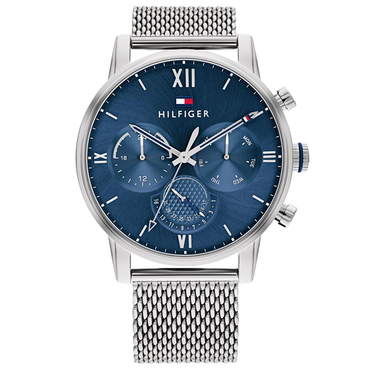 Tommy Hilfiger Reloj Analógico de Cuarzo Multifunción para Hombre con Correa de Malla de Acero Inoxidable Plateada - 1791881