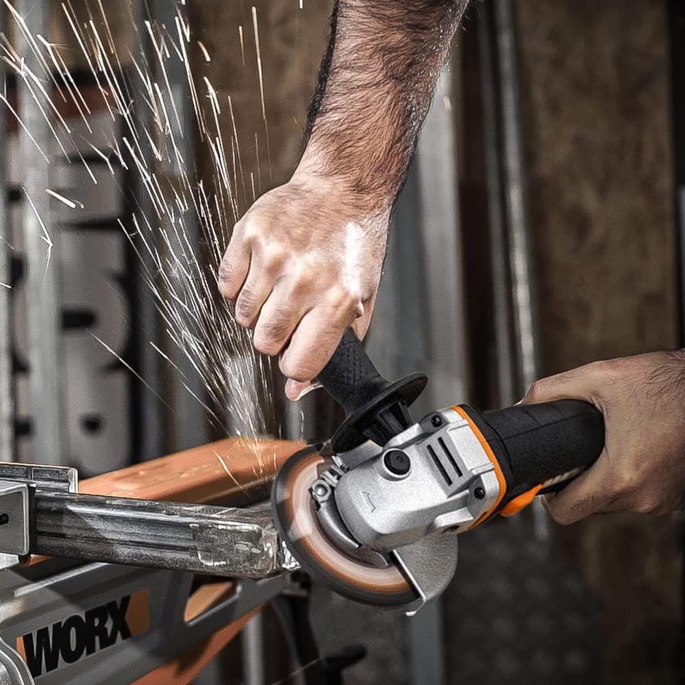 WORX | Amoladora 125mm 20V | PowerShare | WX803 | Incluye 2 baterías 2Ah y 4Ah | Bloqueo del husillo | interruptor lateral | Sistema de ajuste rápido sin herramientas | Mango auxiliar