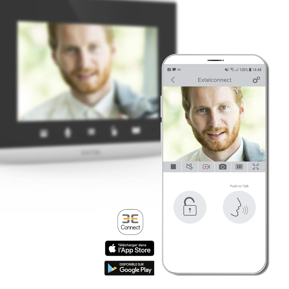 Extel - Videoportero con Cable Conectado Connect 2 Ultra Plano, fácil de Instalar Conectado Smartphone o Desde su Monitor de 7 Pulgadas, visión Nocturna WiFi