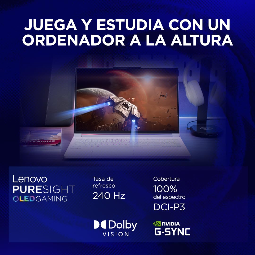 Lenovo Legion 7 Gen 10 – Portátil Gaming IA 16" OLED (Intel Core Ultra 9 275HX, NVIDIA GeForce RTX 5060, 32 GB RAM, 1 TB SSD, 240 Hz, Wi-Fi 7, Sin Sistema Operativo) QWERTY RGB Español - Blanco