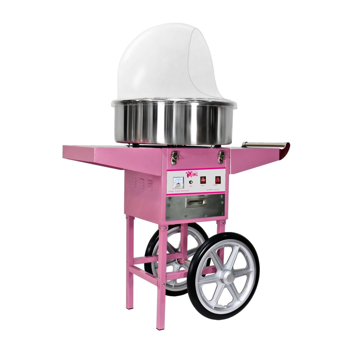 Royal Catering Máquina de Algodón de Azúcar con Carrito, Control Termostato y Rotación, 1200W, color Rosa, 52 cm