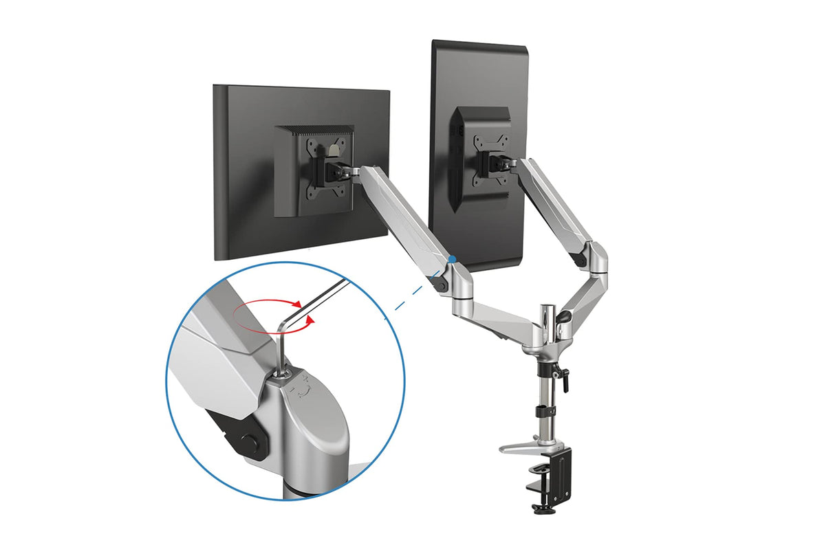 DIGITUS Soporte para monitor - Abrazadera y resorte de gas - 2 monitores - hasta 27 Pulgadas - hasta 2X 8 kg - VESA 75 & 100 - Plata/negro