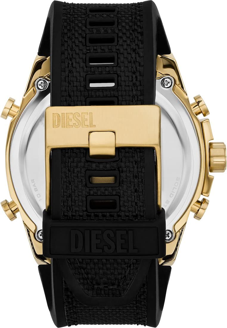 Diesel Reloj Mega Chief para Hombre, movimiento Ana-Digi con correa de silicona, acero inoxidable o piel, 51 mm, Tono dorado y negro