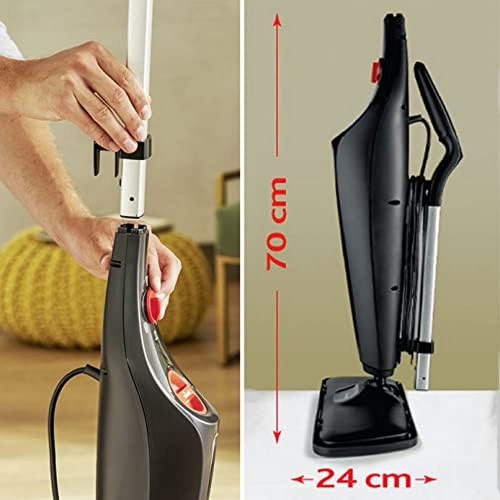 Vileda Steam PLUS XXL + Recambio Power Pad, Mopa a vapor para una limpieza más higiénica, elimina el 99,9% de bacterias, óptima para alfombras y moqueta, apto para todo tipo de suelos