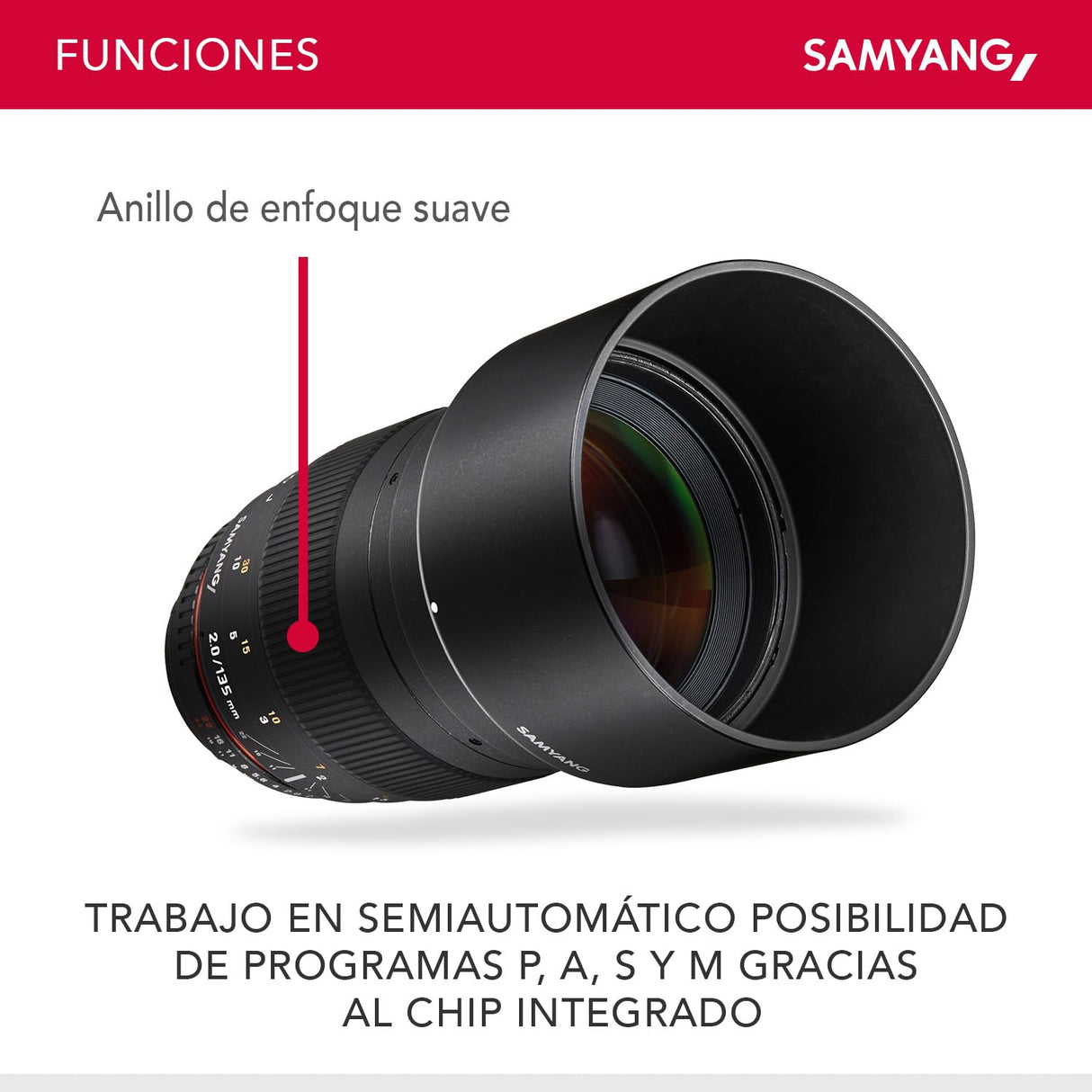 Samyang F1112203101 - Objetivo fotográfico DSLR para Nikon F Ae (Distancia Focal Fija 135mm, Apertura f/2-22 ED UMC, diámetro Filtro: 77mm), Negro