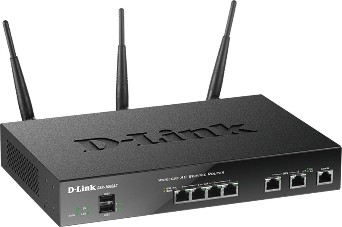 D-Link DSR-1000AC - Router Wifi Dualband 2 puertos VPN, 4 puertos WAN Gigabit, 3 puertos LAN Gigabit, antenas desmontables