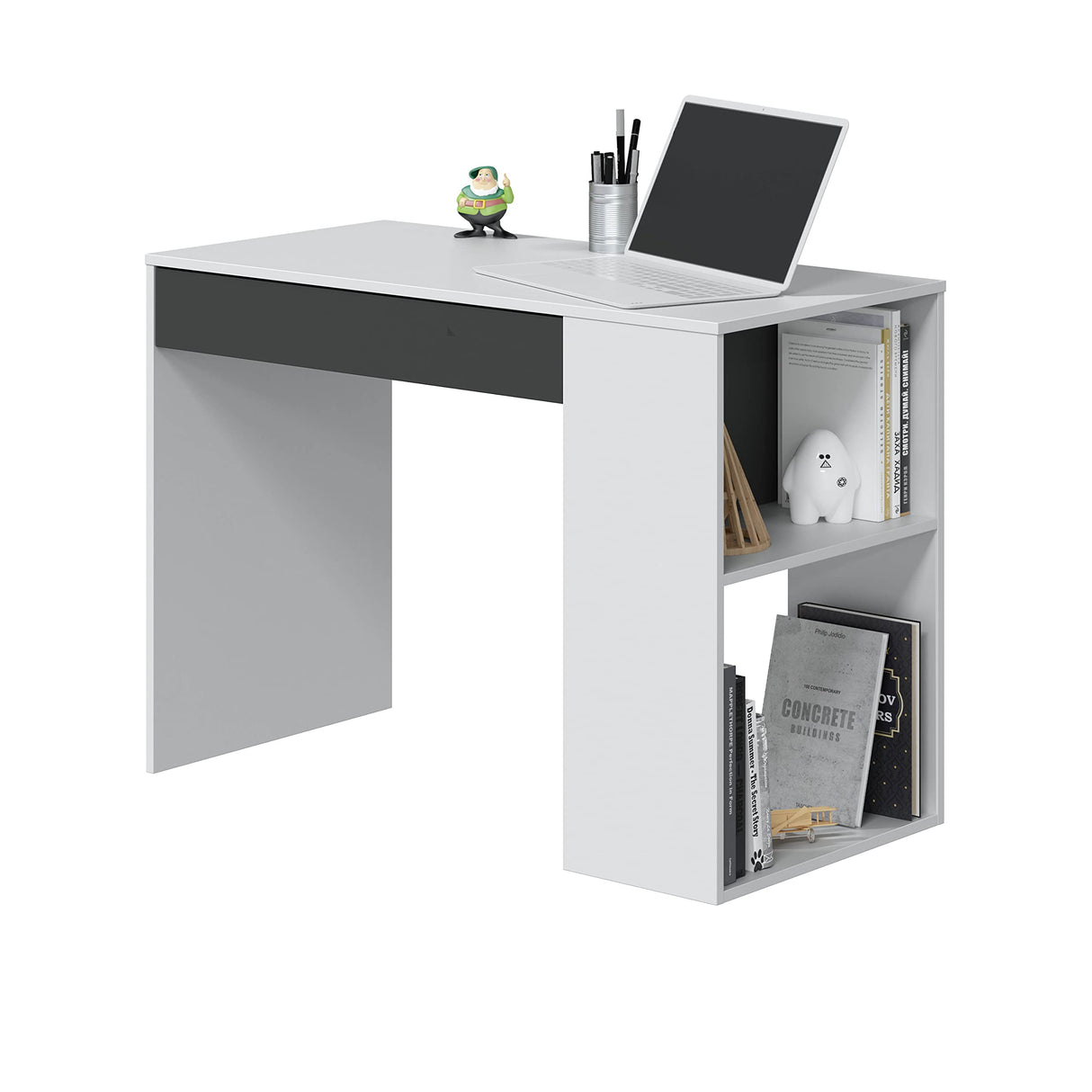 Habitdesign Mesa de Estudio con 1 Cajon, Mesa de Estudio o Escirtorio, Modelo Masster, Acabado en Blanco Artik y Gris Antracita, Medidas: 101 cm (Ancho) x 73 cm (Alto) x 50 cm (Fondo)