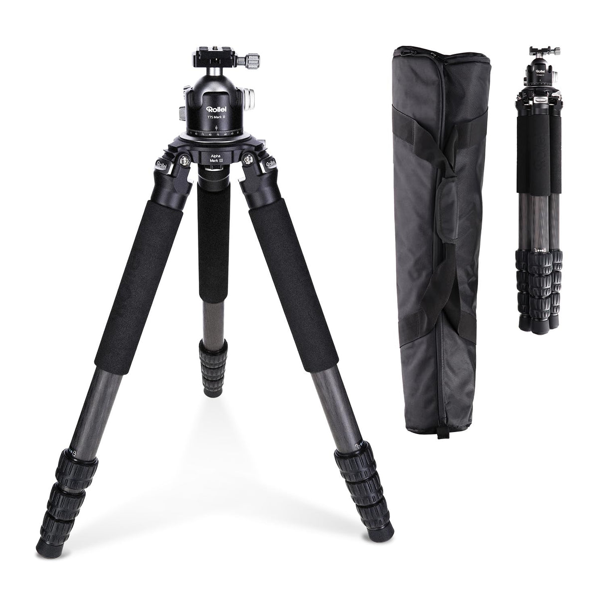 Rollei Rock Solid Alpha Mark III, 166cm Tripode Carbono Fotografia Trípode Profesional para Cámaras con Capacidad de Carga de 30kg Camera Tripod Negro con Rótula Ajustable para DSLR Videocámara