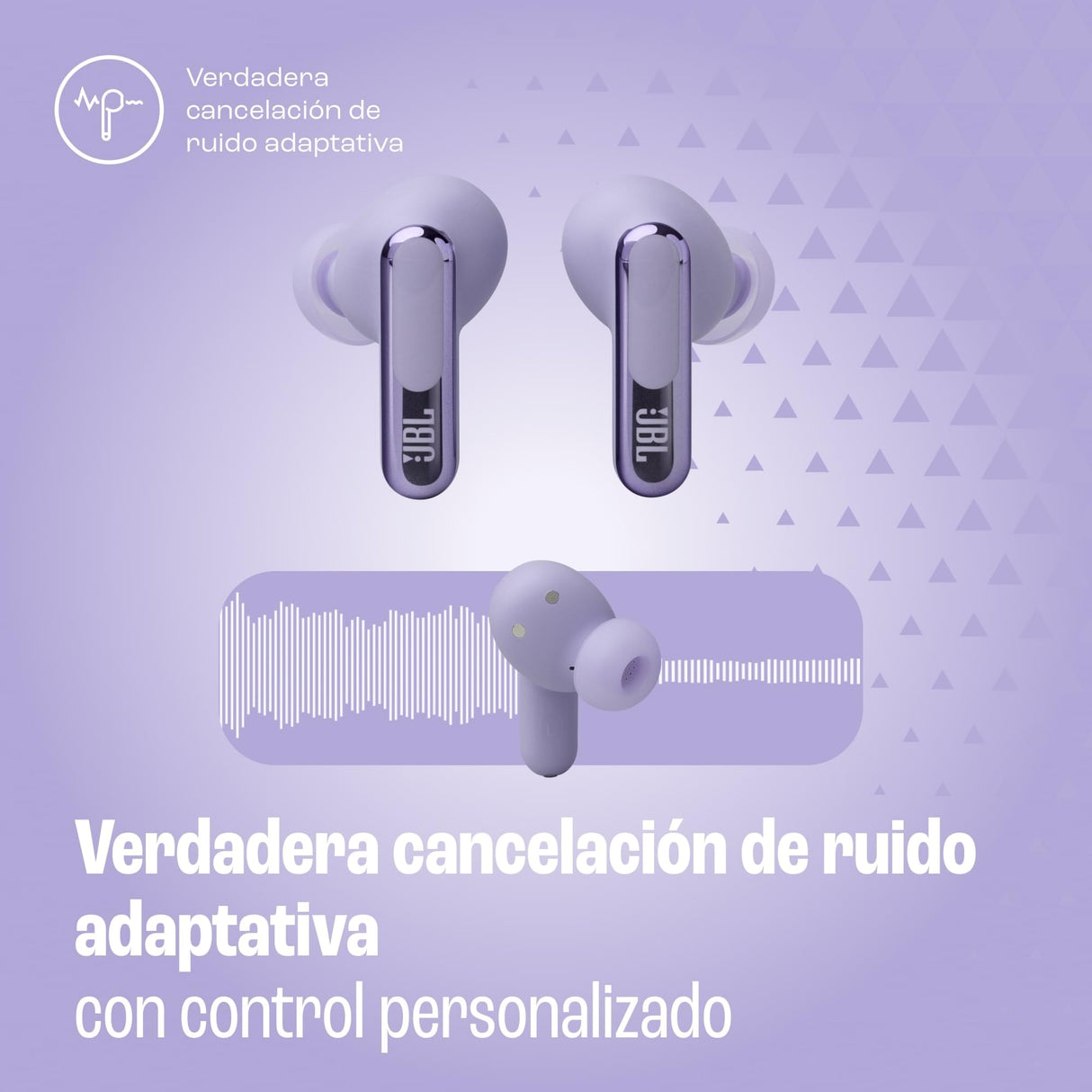 JBL Live Beam 3 Auriculares inalambricos de botón con almohadillas,True Wireless con cancelación de ruido adaptable, hasta 48 horas de reproducción, Bluetooth, audio de alta resolución, violeta