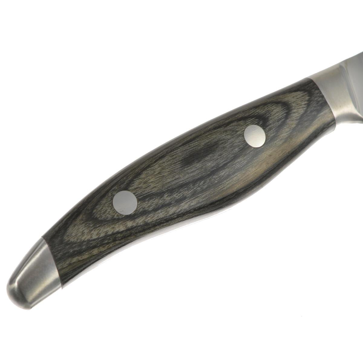 KAI Shun Nagare Cuchillo para jamón con hoja de 23 cm - 72 capas de acero de Damasco VG 2 y VG 10 con núcleo dual - Mango de madera de Pakka gris-negro - Hecho a mano en Japón