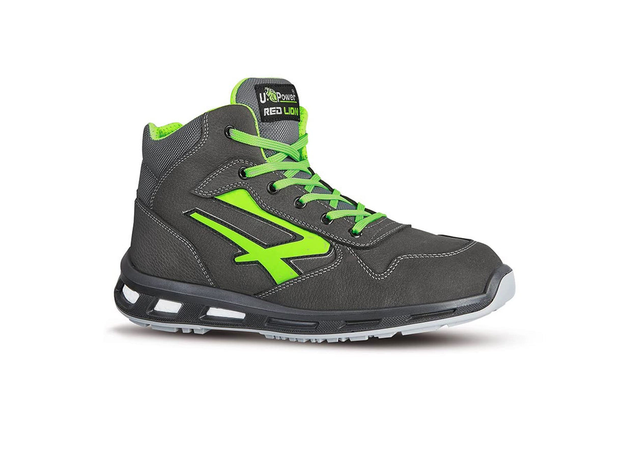 U-Power Red Lion Hummer, Safety Shoes,Zapatos de Seguridad, Altos, Ligeros y Flexibles, Antiperforación, Antipinchazos, con Inserto Infinergy, con Puntera de Aluminio - Grey & Green 42