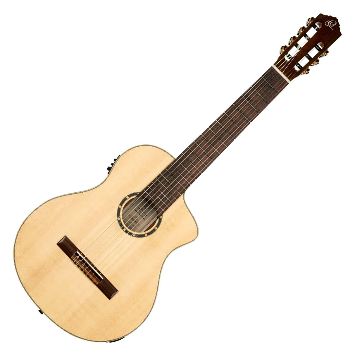 Ortega Guitars Family Series Pro - Guitarra de concierto de 7 cuerdas, electroacústica, abeto y sapele con acabado satinado, color natural, incluye funda (RCE133-7)