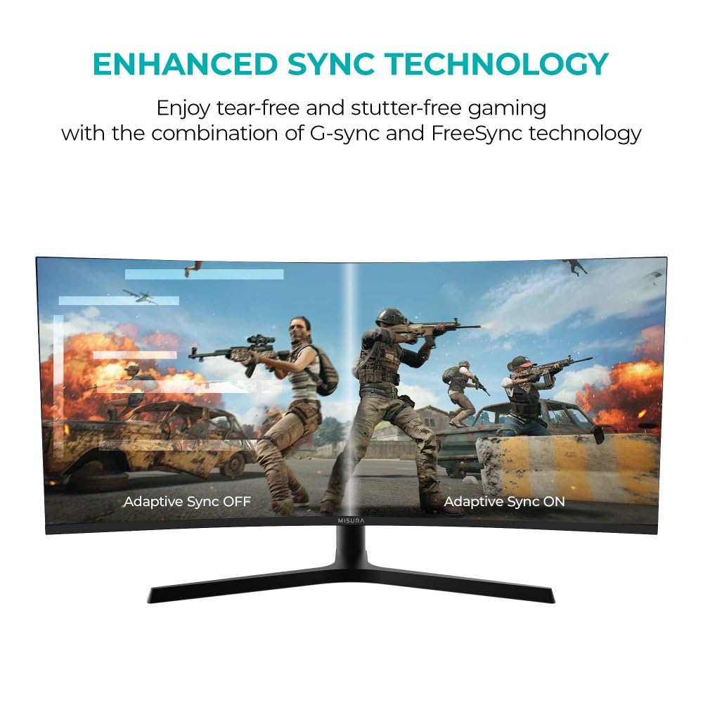 MISURA | Monitor Gaming 34" Curvo | 165 Hz | UW QHD, 21:9 | 1ms | HDR | FreeSync, GSync, Overdrive, Flicker Free | HDMI*2, DP | 4000:1 | Pip & PBP | Luz de respiración RGB | VESA - EG34RWA