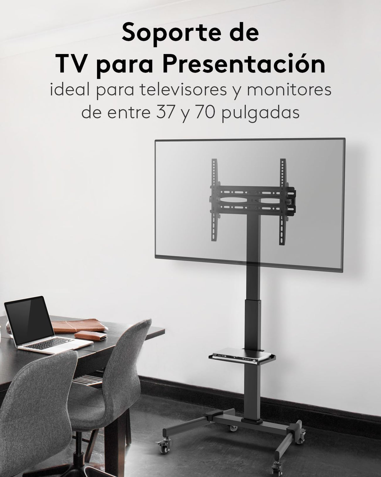 Goobay 59507 Soporte de TV móvil con Ruedas para televisores y monitores de Entre 37" y 70" (94-180cm) / Inclinable y Ajustable en Altura/Soporte de TV para TV Plana y TV Curva de hasta 35 kg